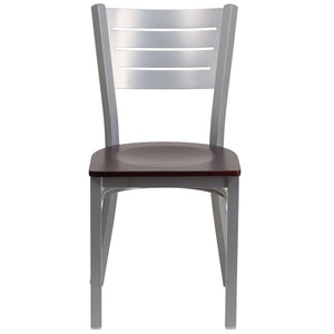 English Elm HERCULES Series Durable Metal Restaurant Chair with Slat Back Design for Modern Dining Spaces Mahogany Wood Seat/Silver Frame XU-DG-60401-MAHW-GG