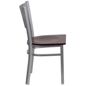 English Elm HERCULES Series Durable Metal Restaurant Chair with Slat Back Design for Modern Dining Spaces Mahogany Wood Seat/Silver Frame XU-DG-60401-MAHW-GG