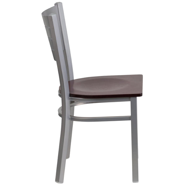 English Elm HERCULES Series Durable Metal Restaurant Chair with Slat Back Design for Modern Dining Spaces Mahogany Wood Seat/Silver Frame XU-DG-60401-MAHW-GG
