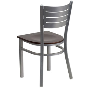 English Elm HERCULES Series Durable Metal Restaurant Chair with Slat Back Design for Modern Dining Spaces Walnut Wood Seat/Silver Frame XU-DG-60401-WALW-GG
