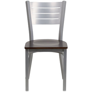 English Elm HERCULES Series Durable Metal Restaurant Chair with Slat Back Design for Modern Dining Spaces Walnut Wood Seat/Silver Frame XU-DG-60401-WALW-GG