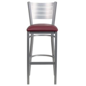 English Elm HERCULES Series Durable Metal Barstool with Slat Back Design - Ideal for Restaurants and Home Use Burgundy Vinyl Seat/Silver Frame XU-DG-60402-BAR-BURV-GG