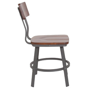 English Elm Flint Rustic Walnut Dining Chair with Gray Powder-Coated Frame - Ideal for Modern Cafes & Bistros XU-DG-60582-GG