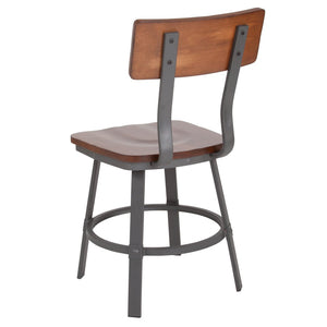 English Elm Flint Rustic Walnut Dining Chair with Gray Powder-Coated Frame - Ideal for Modern Cafes & Bistros XU-DG-60582-GG