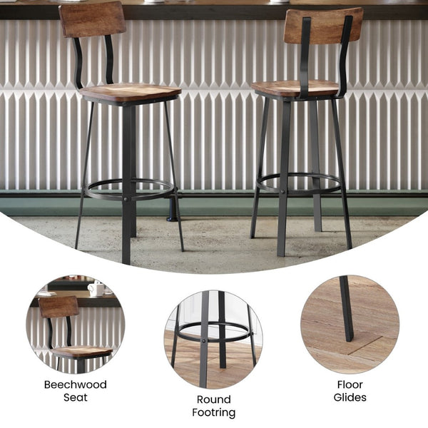 English Elm Flint Series Commercial Grade Barstool with Durable Steel Frame and Comfortable Beechwood Seat Antique Copper XU-DG-60582B-ANTCPR-GG