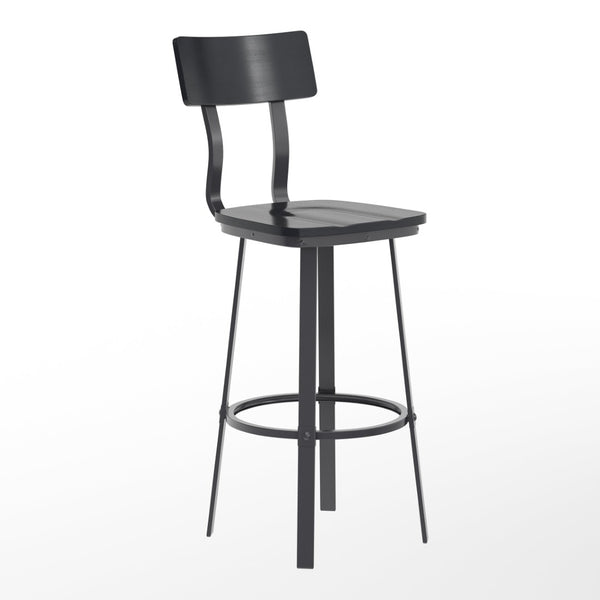 English Elm Flint Series Commercial Grade Barstool with Durable Steel Frame and Comfortable Beechwood Seat Black XU-DG-60582B-BLK-GG