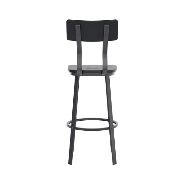 English Elm Flint Series Commercial Grade Barstool with Durable Steel Frame and Comfortable Beechwood Seat Black XU-DG-60582B-BLK-GG