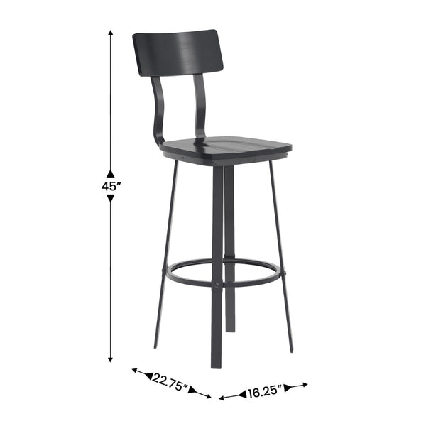 English Elm Flint Series Commercial Grade Barstool with Durable Steel Frame and Comfortable Beechwood Seat Black XU-DG-60582B-BLK-GG