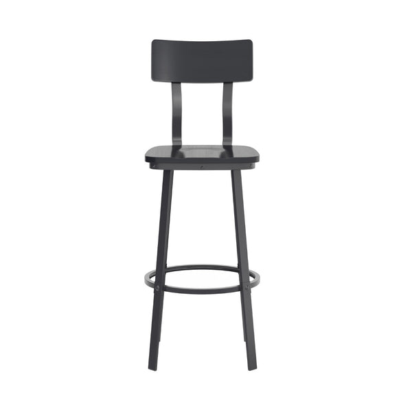 English Elm Flint Series Commercial Grade Barstool with Durable Steel Frame and Comfortable Beechwood Seat Black XU-DG-60582B-BLK-GG