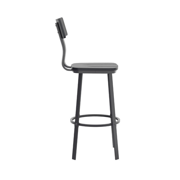 English Elm Flint Series Commercial Grade Barstool with Durable Steel Frame and Comfortable Beechwood Seat Black XU-DG-60582B-BLK-GG