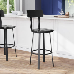 English Elm Flint Series Commercial Grade Barstool with Durable Steel Frame and Comfortable Beechwood Seat Black XU-DG-60582B-BLK-GG