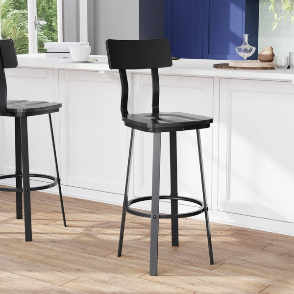 English Elm Flint Series Commercial Grade Barstool with Durable Steel Frame and Comfortable Beechwood Seat Black XU-DG-60582B-BLK-GG