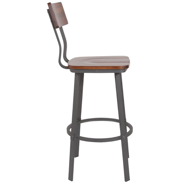 English Elm Flint Series Commercial Grade Barstool with Durable Steel Frame and Comfortable Beechwood Seat Rustic Walnut XU-DG-60582B-GG