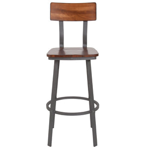 English Elm Flint Series Commercial Grade Barstool with Durable Steel Frame and Comfortable Beechwood Seat Rustic Walnut XU-DG-60582B-GG