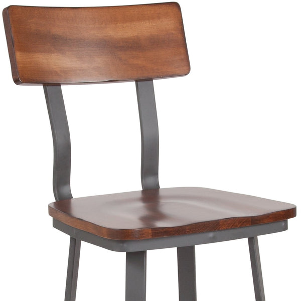 English Elm Flint Series Commercial Grade Barstool with Durable Steel Frame and Comfortable Beechwood Seat Rustic Walnut XU-DG-60582B-GG