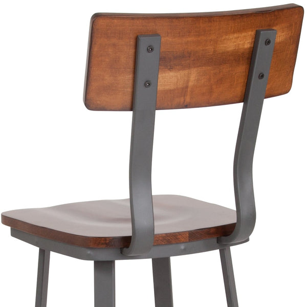 English Elm Flint Series Commercial Grade Barstool with Durable Steel Frame and Comfortable Beechwood Seat Rustic Walnut XU-DG-60582B-GG