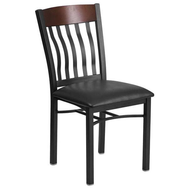 English Elm Eclipse Series Vertical Back Black Metal & Walnut Wood Chair - Stylish Comfort for Restaurants & Cafés XU-DG-60618-WAL-BLKV-GG