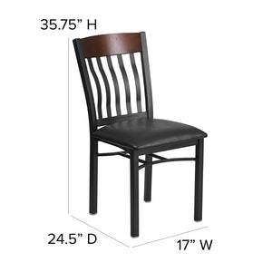 English Elm Eclipse Series Vertical Back Black Metal & Walnut Wood Chair - Stylish Comfort for Restaurants & Cafés XU-DG-60618-WAL-BLKV-GG