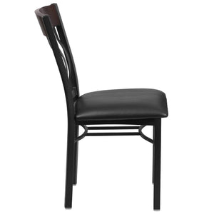 English Elm Eclipse Series Vertical Back Black Metal & Walnut Wood Chair - Stylish Comfort for Restaurants & Cafés XU-DG-60618-WAL-BLKV-GG
