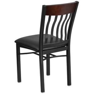 English Elm Eclipse Series Vertical Back Black Metal & Walnut Wood Chair - Stylish Comfort for Restaurants & Cafés XU-DG-60618-WAL-BLKV-GG