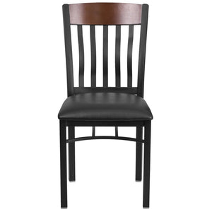 English Elm Eclipse Series Vertical Back Black Metal & Walnut Wood Chair - Stylish Comfort for Restaurants & Cafés XU-DG-60618-WAL-BLKV-GG