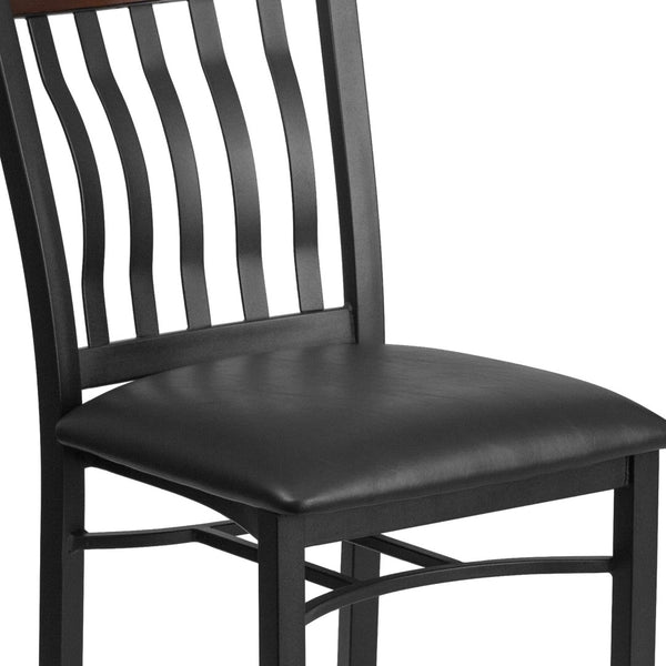 English Elm Eclipse Series Vertical Back Black Metal & Walnut Wood Chair - Stylish Comfort for Restaurants & Cafés XU-DG-60618-WAL-BLKV-GG