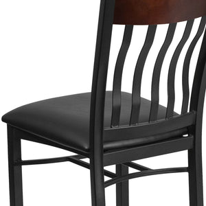 English Elm Eclipse Series Vertical Back Black Metal & Walnut Wood Chair - Stylish Comfort for Restaurants & Cafés XU-DG-60618-WAL-BLKV-GG