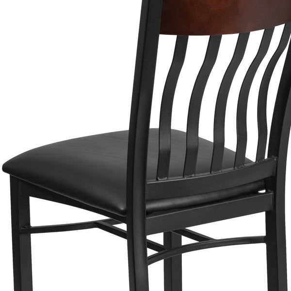 English Elm Eclipse Series Vertical Back Black Metal & Walnut Wood Chair - Stylish Comfort for Restaurants & Cafés XU-DG-60618-WAL-BLKV-GG