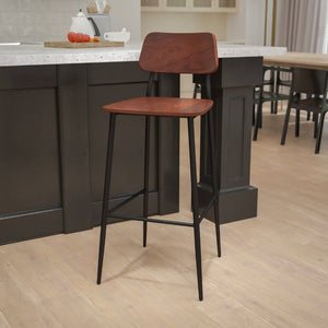 English Elm Lincoln Industrial Barstool with Durable Gunmetal Frame and Cozy Mahogany Seat for Any Space XU-DG-60725B-GG