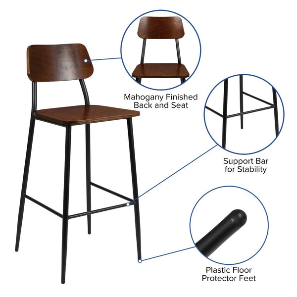 English Elm Lincoln Industrial Barstool with Durable Gunmetal Frame and Cozy Mahogany Seat for Any Space XU-DG-60725B-GG