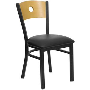 English Elm HERCULES Series Stylish Metal Restaurant Chair - Durable, Comfortable Seating for Home or Commercial Use Natural Wood Back/Black Vinyl Seat/Black Metal Frame XU-DG-6F2B-CIR-BLKV-GG