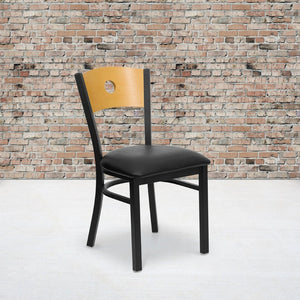 English Elm HERCULES Series Stylish Metal Restaurant Chair - Durable, Comfortable Seating for Home or Commercial Use Natural Wood Back/Black Vinyl Seat/Black Metal Frame XU-DG-6F2B-CIR-BLKV-GG