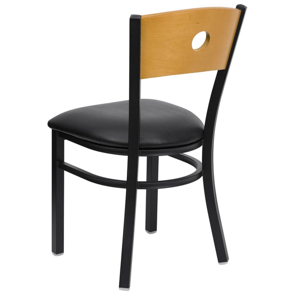English Elm HERCULES Series Stylish Metal Restaurant Chair - Durable, Comfortable Seating for Home or Commercial Use Natural Wood Back/Black Vinyl Seat/Black Metal Frame XU-DG-6F2B-CIR-BLKV-GG