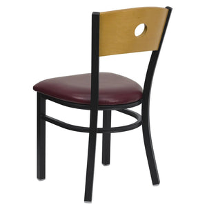English Elm HERCULES Series Stylish Metal Restaurant Chair - Durable, Comfortable Seating for Home or Commercial Use Natural Wood Back/Burgundy Vinyl Seat/Black Metal Frame XU-DG-6F2B-CIR-BURV-GG