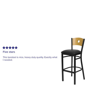 English Elm HERCULES Series Durable Metal Barstool with Classic Design, Comfortable Seat & Heavy-Duty Support Natural Wood Back/Black Vinyl Seat/Black Metal Frame XU-DG-6F6B-CIR-BAR-BLKV-GG