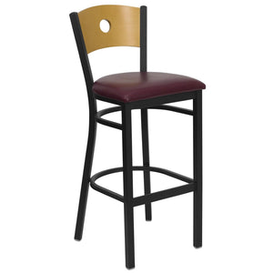 English Elm HERCULES Series Durable Metal Barstool with Classic Design, Comfortable Seat & Heavy-Duty Support Natural Wood Back/Burgundy Vinyl Seat/Black Metal Frame XU-DG-6F6B-CIR-BAR-BURV-GG