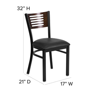 English Elm HERCULES Series Durable Slat Back Metal Restaurant Chair for Stylish Dining in Homes and Cafés Walnut Wood Back/Black Vinyl Seat/Black Metal Frame XU-DG-6G5B-WAL-BLKV-GG