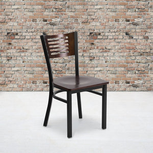 English Elm HERCULES Series Durable Slat Back Metal Restaurant Chair for Stylish Dining in Homes and Cafés Walnut Wood Back/Walnut Wood Seat/Black Metal Frame XU-DG-6G5B-WAL-MTL-GG