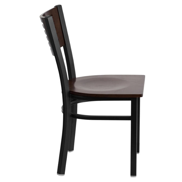 English Elm HERCULES Series Durable Slat Back Metal Restaurant Chair for Stylish Dining in Homes and Cafés Walnut Wood Back/Walnut Wood Seat/Black Metal Frame XU-DG-6G5B-WAL-MTL-GG