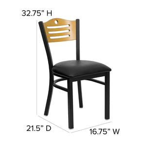 English Elm HERCULES Series Metal Slat-Back Chair - Stylish, Durable Seating for Restaurants, Cafes, and Homes Natural Wood Back/Black Vinyl Seat/Black Metal Frame XU-DG-6G7B-SLAT-BLKV-GG