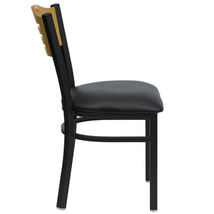 English Elm HERCULES Series Metal Slat-Back Chair - Stylish, Durable Seating for Restaurants, Cafes, and Homes Natural Wood Back/Black Vinyl Seat/Black Metal Frame XU-DG-6G7B-SLAT-BLKV-GG