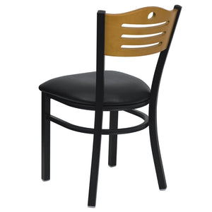 English Elm HERCULES Series Metal Slat-Back Chair - Stylish, Durable Seating for Restaurants, Cafes, and Homes Natural Wood Back/Black Vinyl Seat/Black Metal Frame XU-DG-6G7B-SLAT-BLKV-GG