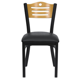 English Elm HERCULES Series Metal Slat-Back Chair - Stylish, Durable Seating for Restaurants, Cafes, and Homes Natural Wood Back/Black Vinyl Seat/Black Metal Frame XU-DG-6G7B-SLAT-BLKV-GG
