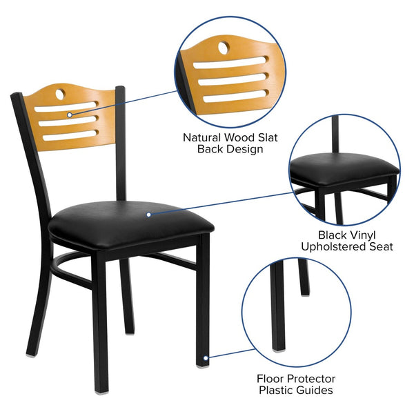English Elm HERCULES Series Metal Slat-Back Chair - Stylish, Durable Seating for Restaurants, Cafes, and Homes Natural Wood Back/Black Vinyl Seat/Black Metal Frame XU-DG-6G7B-SLAT-BLKV-GG