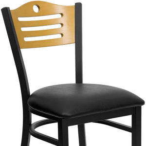 English Elm HERCULES Series Metal Slat-Back Chair - Stylish, Durable Seating for Restaurants, Cafes, and Homes Natural Wood Back/Black Vinyl Seat/Black Metal Frame XU-DG-6G7B-SLAT-BLKV-GG