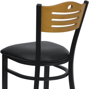 English Elm HERCULES Series Metal Slat-Back Chair - Stylish, Durable Seating for Restaurants, Cafes, and Homes Natural Wood Back/Black Vinyl Seat/Black Metal Frame XU-DG-6G7B-SLAT-BLKV-GG