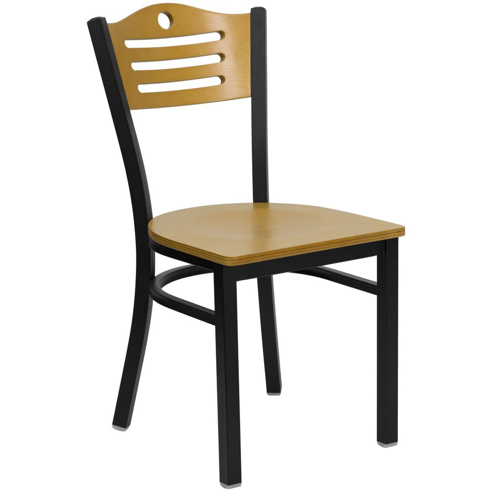 English Elm HERCULES Series Metal Slat-Back Chair - Stylish, Durable Seating for Restaurants, Cafes, and Homes Natural Wood Back/Natural Wood Seat/Black Metal Frame XU-DG-6G7B-SLAT-NATW-GG