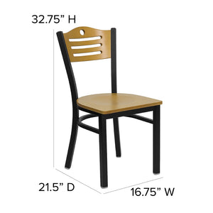 English Elm HERCULES Series Metal Slat-Back Chair - Stylish, Durable Seating for Restaurants, Cafes, and Homes Natural Wood Back/Natural Wood Seat/Black Metal Frame XU-DG-6G7B-SLAT-NATW-GG