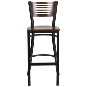 English Elm HERCULES Series Durable Metal Barstool with Comfortable Padded Seat and Elegant Slat Back Design Walnut Wood Back/Walnut Wood Seat/Black Metal Frame XU-DG-6H1B-WAL-BAR-MTL-GG