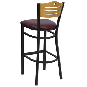 English Elm HERCULES Series Heavy-Duty Metal Barstool with Comfort Foam Seat and Stylish Wood Slat Back Design Natural Wood Back/Burgundy Vinyl Seat/Black Metal Frame XU-DG-6H3B-SLAT-BAR-BURV-GG